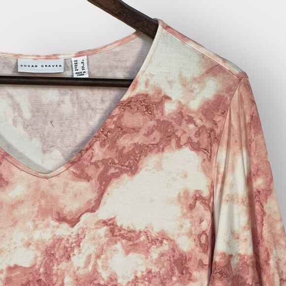 Susan Graver Tunic Top Women Size L Pink Tie-Dye Watercolor Kangaroo Pocket C13 - Picture 3 of 14